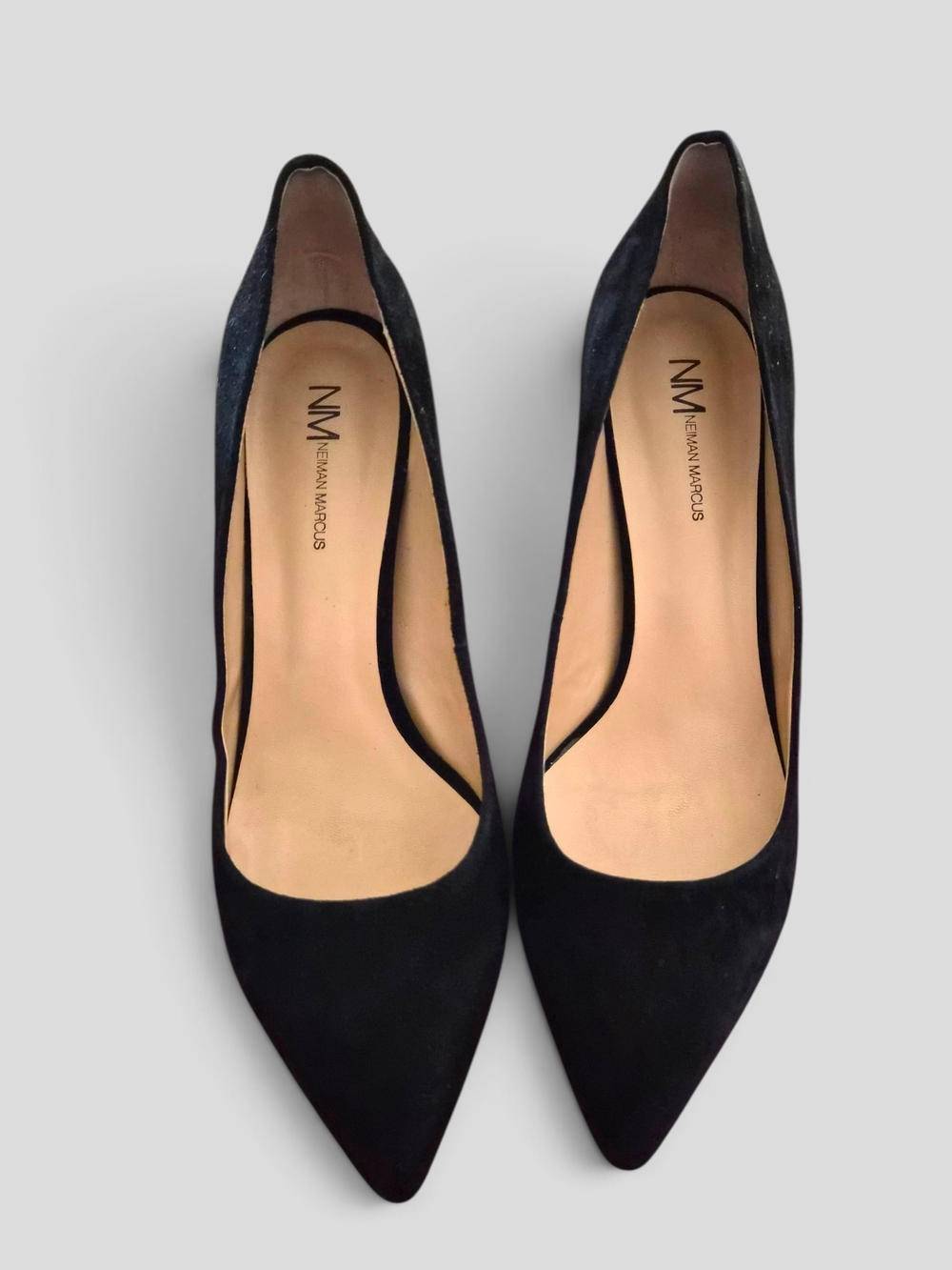 Neiman Marcus Black Suede Pointed-Toe Pumps